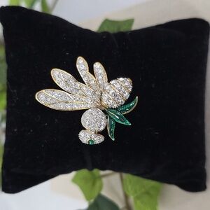 Gold with Pave Cubic Zirconia Bee Brooch Pin
